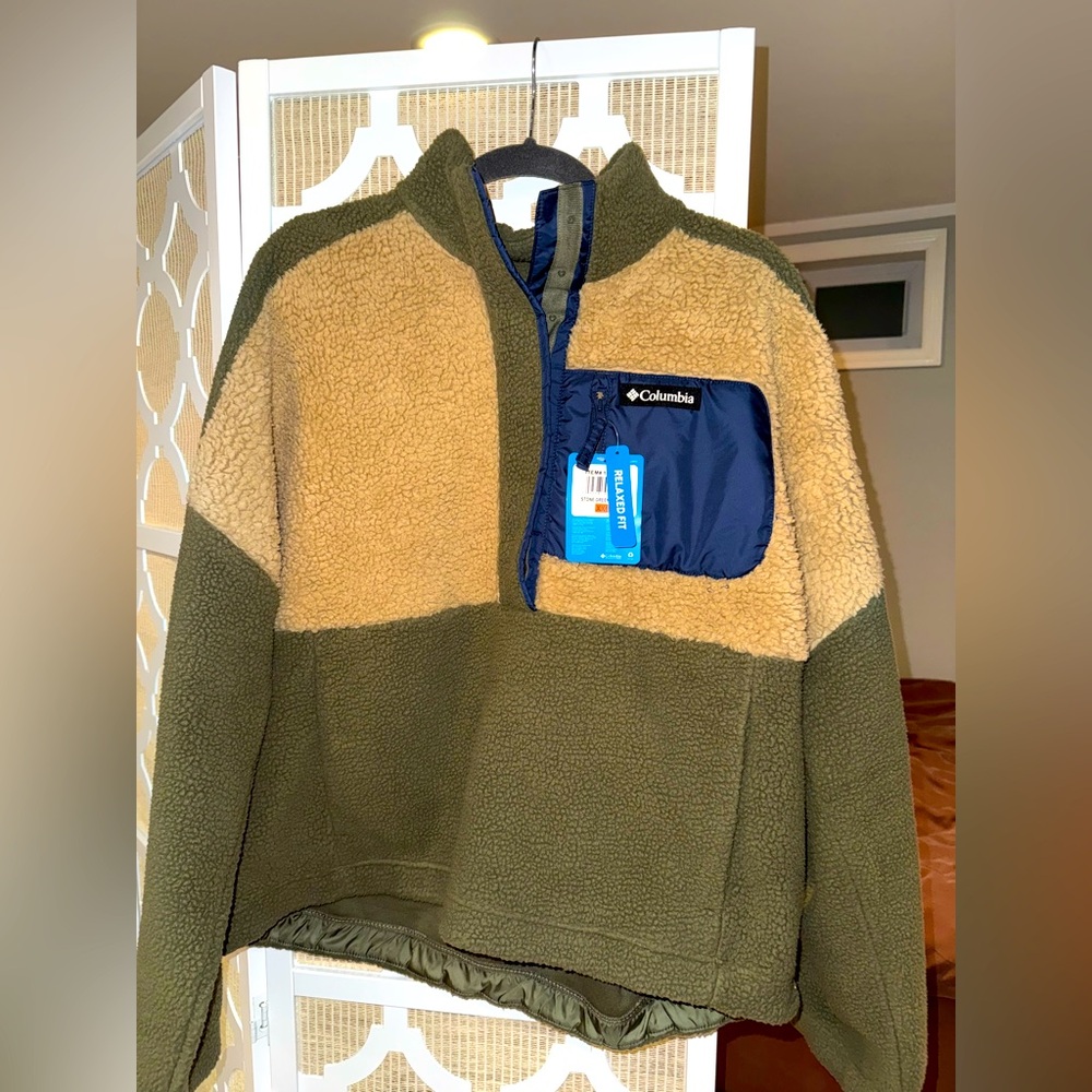 Columbia Boundless Discovery Sherpa Half Zip sweater in Stone Green beach/ XXL
